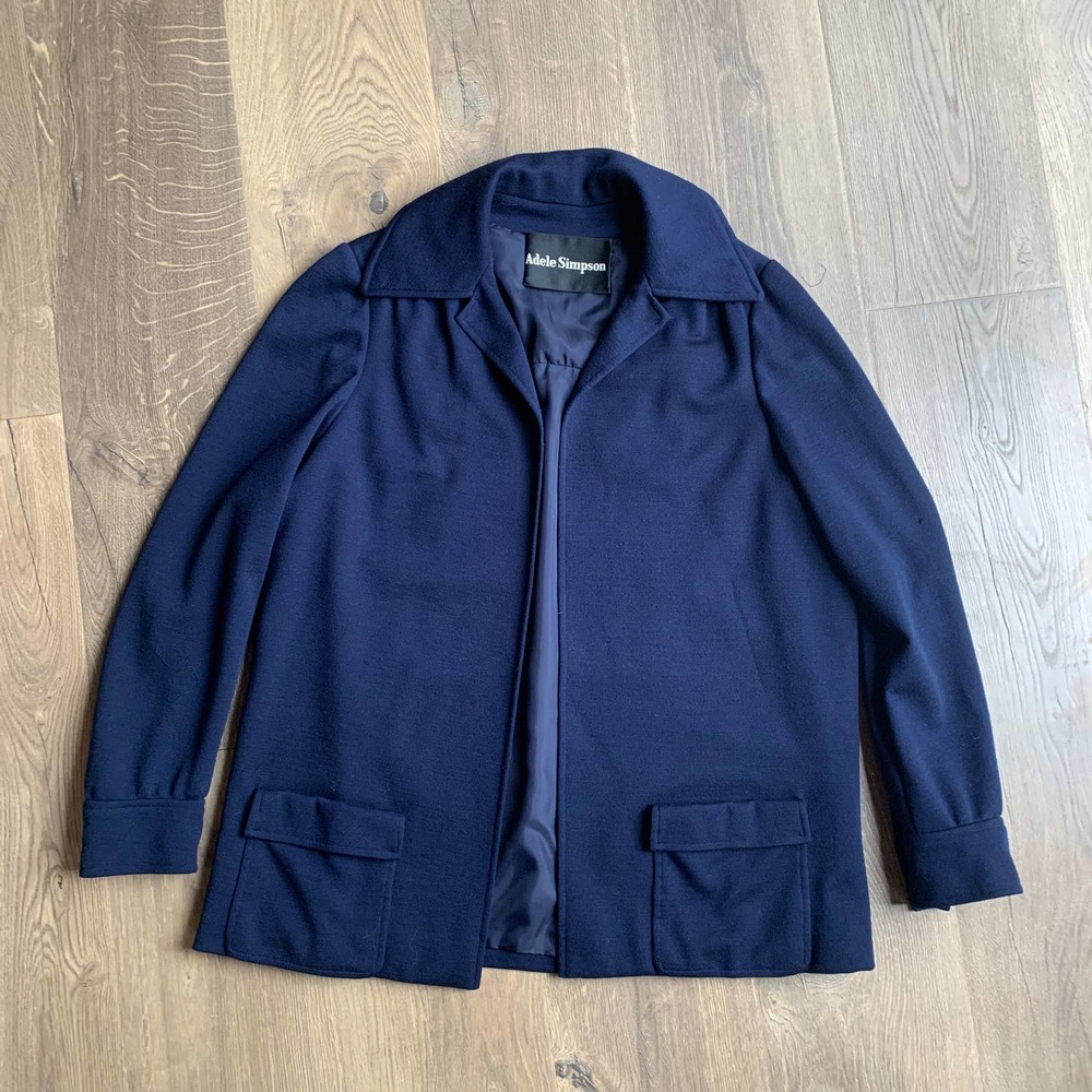 Adele Simpson Navy Wool Jacket Blazer Large 1970's